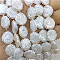 Baroque Style White Pearl Beads Coin, approx 16-17mm