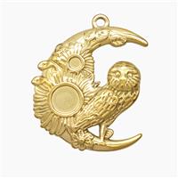 Halloween Owl Charms Stainless Steel Moon Pendant Birds Gold Plated, approx 25-30mm