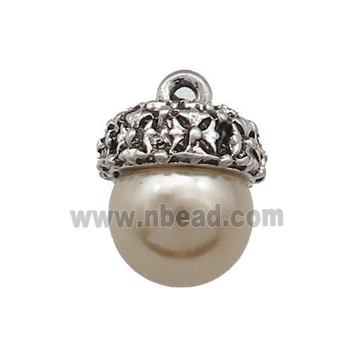 Tibetan Style Zinc Pendant Pave Pearlized Shell Antique Silver