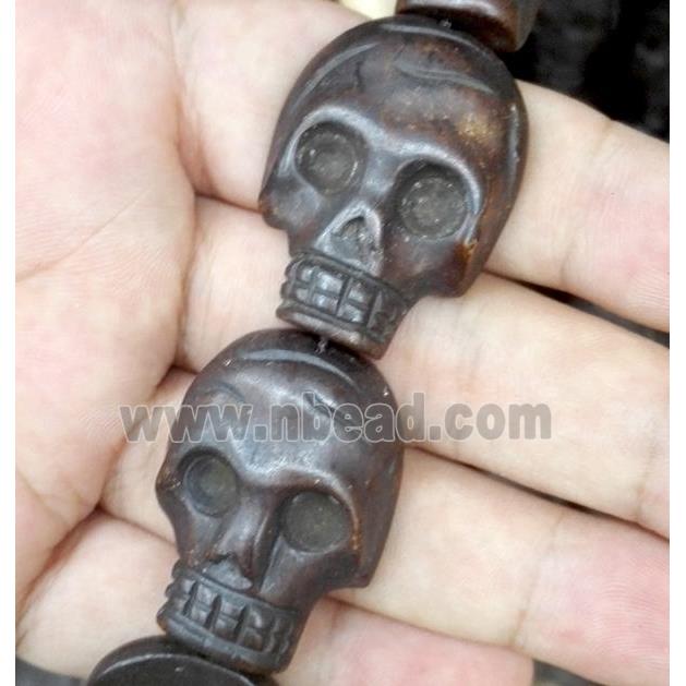 antique cattle bone beads, skull