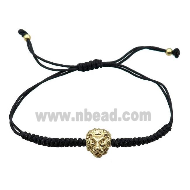 black Nylon Cord Bracelet with lion, adjustable