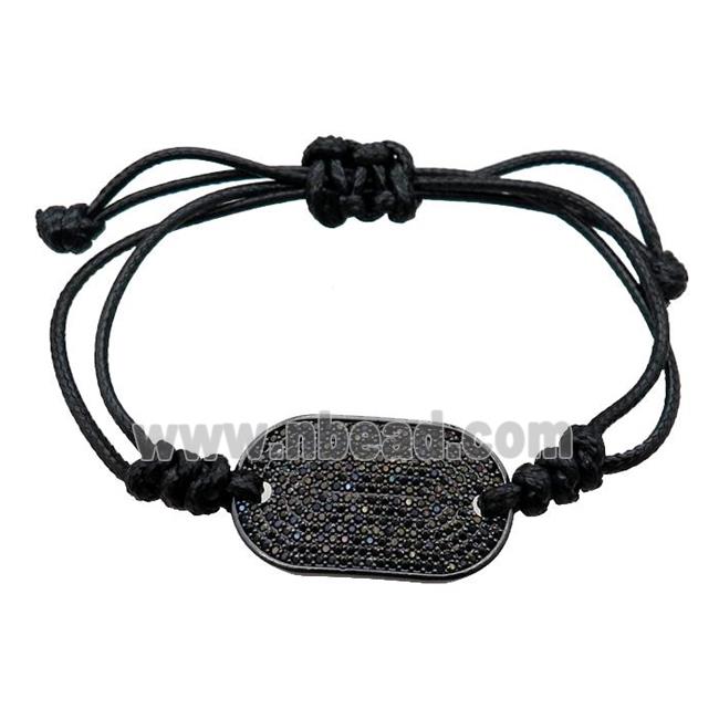 black Waxed Fabric Bracelet, adjustable