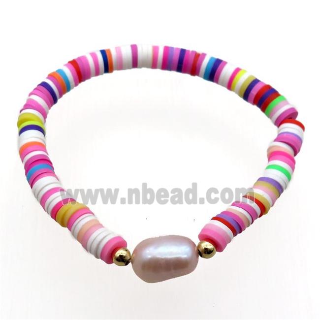 Polymer Clay Bracelet with Pearl, stretchy