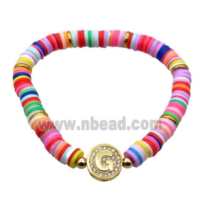 Polymer Clay Bracelets with letter bead, stretchy