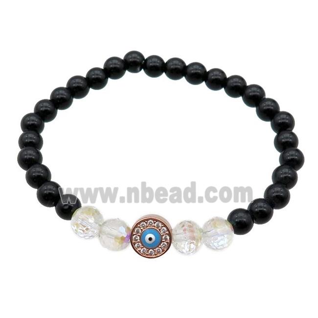 black agate bracelet with evil eye, stretchy