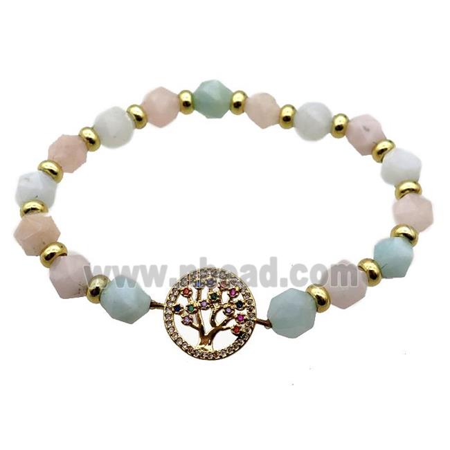 Morganite Bracelet with tree of life, stretchy