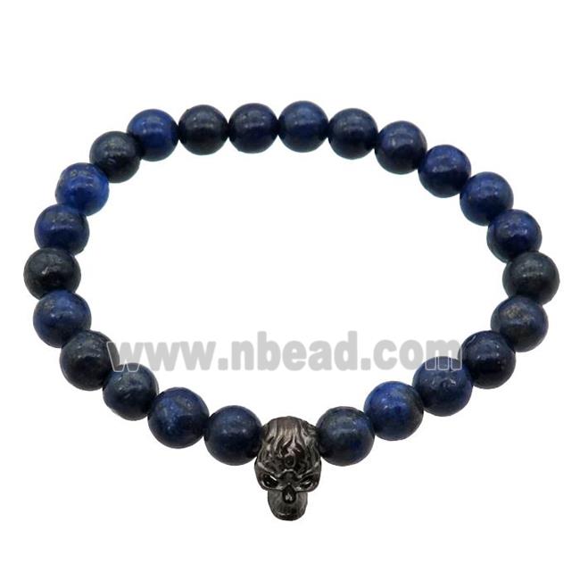 blue Lapis Lazuli Bracelet with skull, stretchy