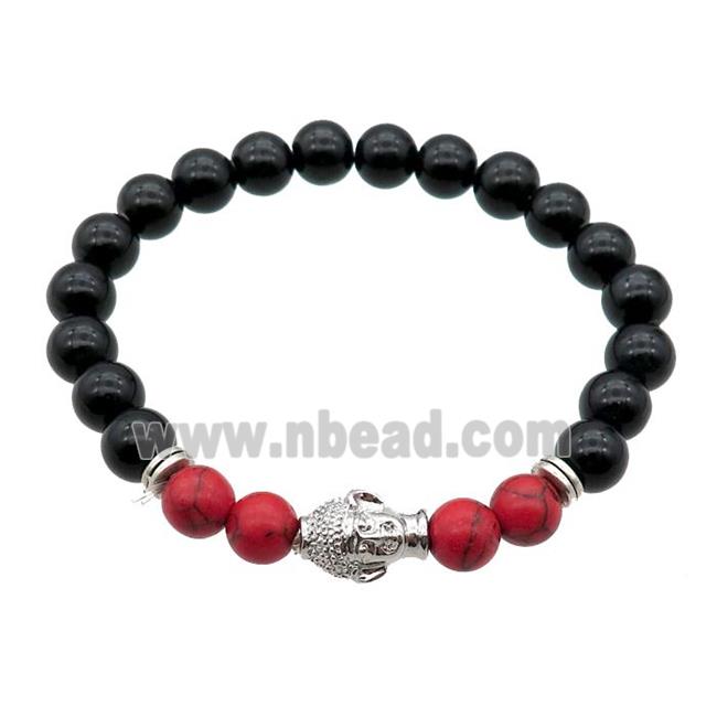black Onyx Agate Bracelet with buddha, stretchy
