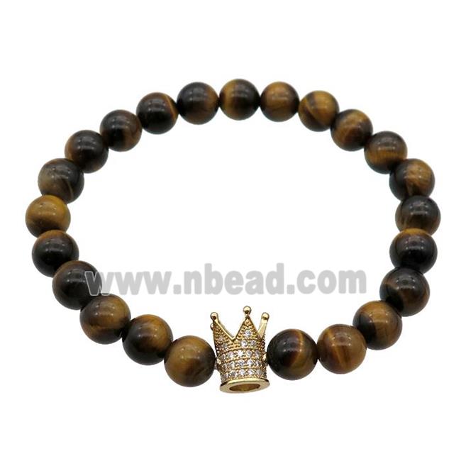 Tiger eye stone Bracelet with crown, stretchy