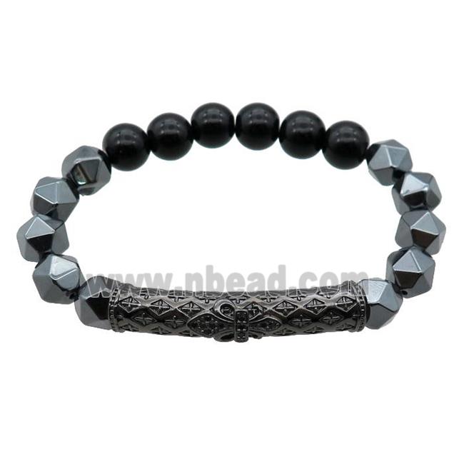 black Onyx agate and hematite bracelet, stretchy