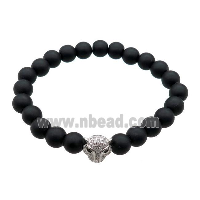 black matte Onyx Agate Bracelet with foxhead, stretchy