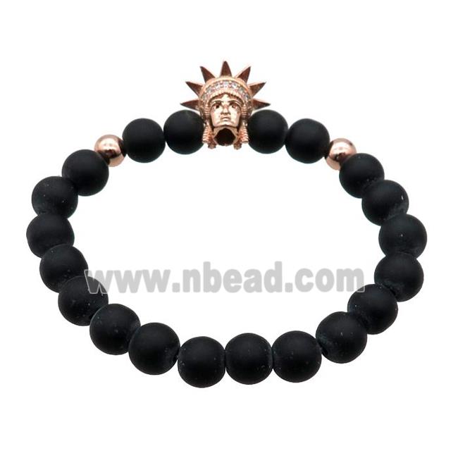 black matte Onyx Agate Bracelet with goddess, stretchy