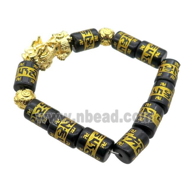 black Onyx Agate Bracelet with sutra, pixiu, stretchy