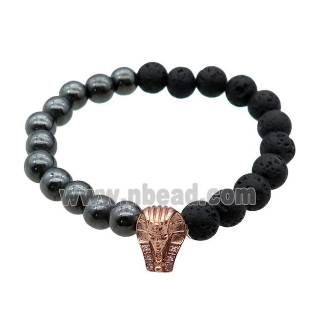 black Hematite and lava Bracelets, stretchy