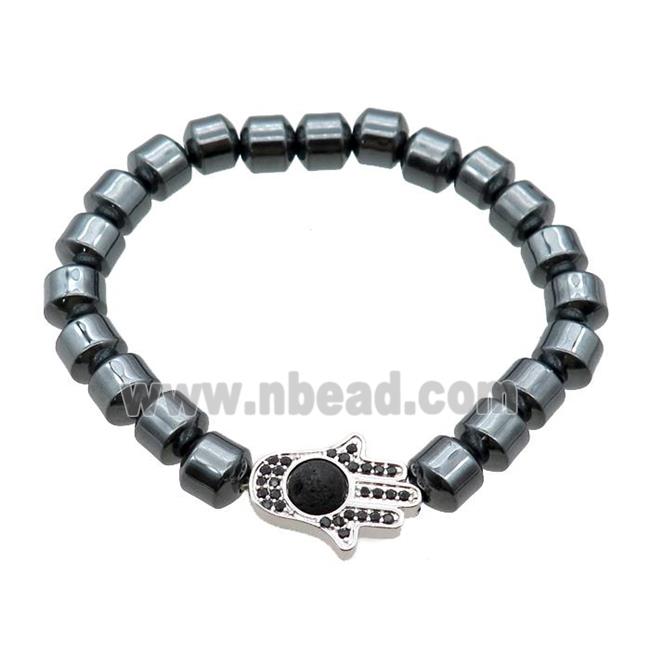 black Hematite Bracelets with hamsahand, stretchy