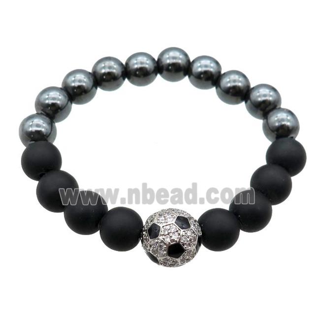 black Hematite and onyx Bracelets with football, stretchy