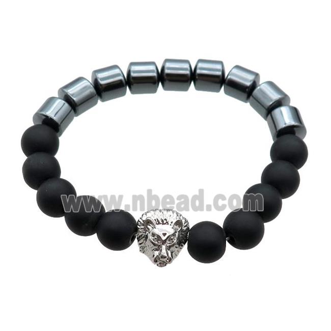 black Hematite and onyx Bracelets with lion, stretchy