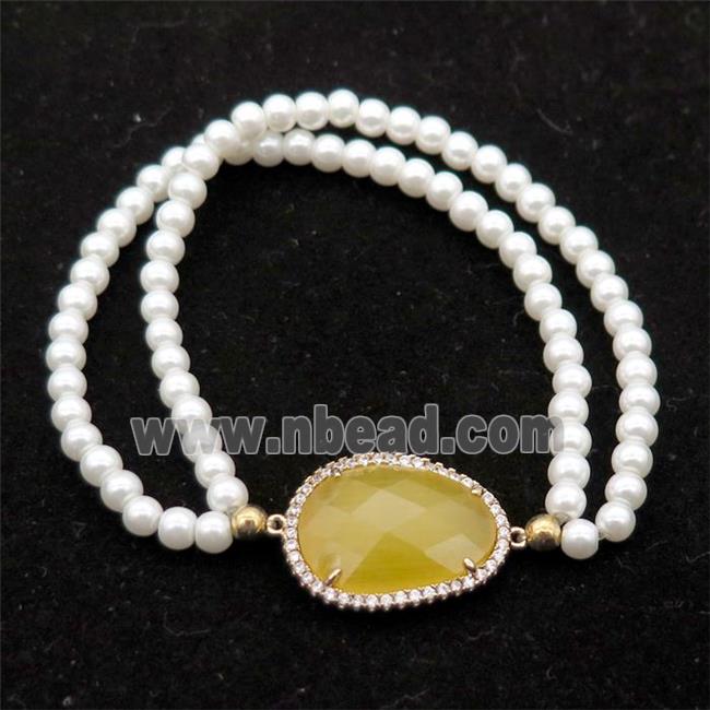 white pearlized glass bracelet, stretchy