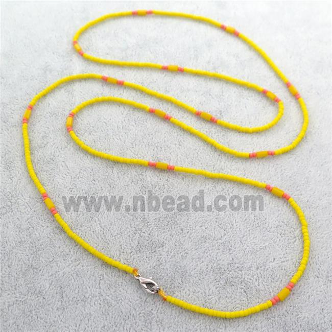 yellow Glass Seed Beaded Necklace