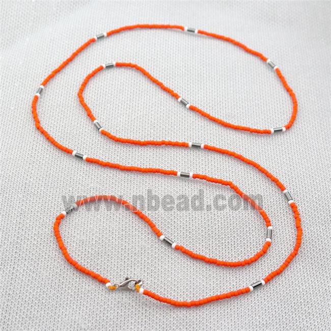 orange Glass Seed Beaded Necklace