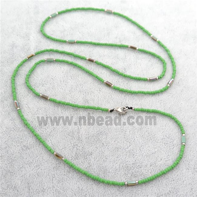 green Glass Seed Beaded Necklace