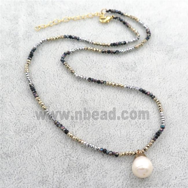 Hematite Necklace with pearl, multicolor