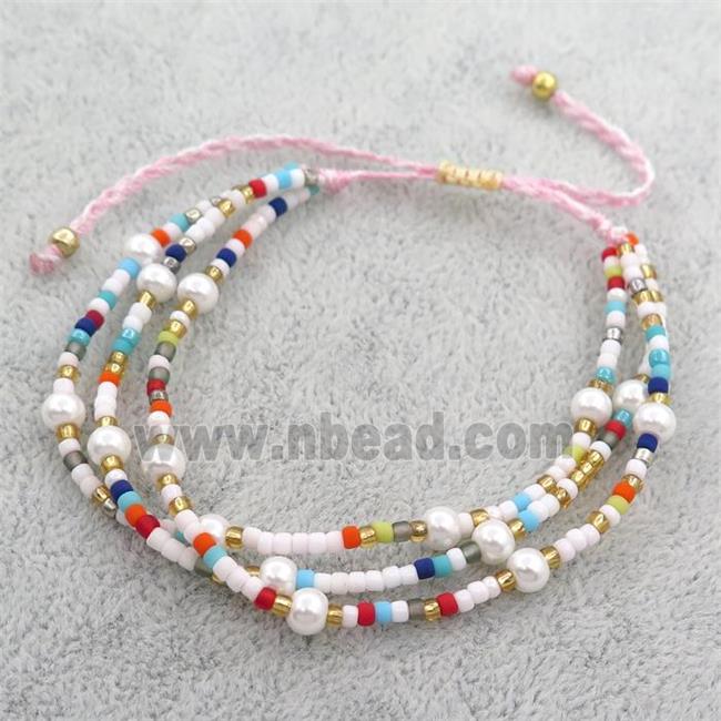 seed Glass beaded Bracelet, adjustable, multicolor