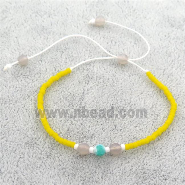 yellow Glass Seed Beaded Bracelet, adjustable