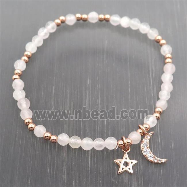 Rose Quartz Bracelet with star moon, stretchy