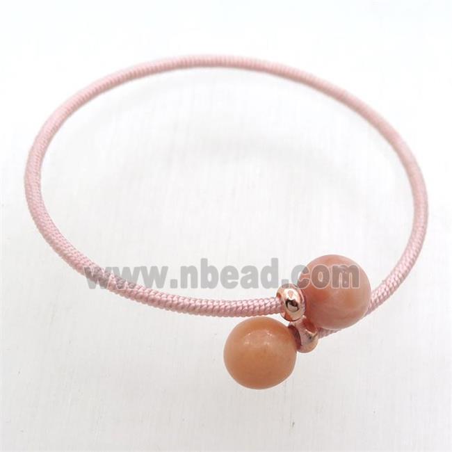 copper Bangle with pink Aventurine, fabric wrapped