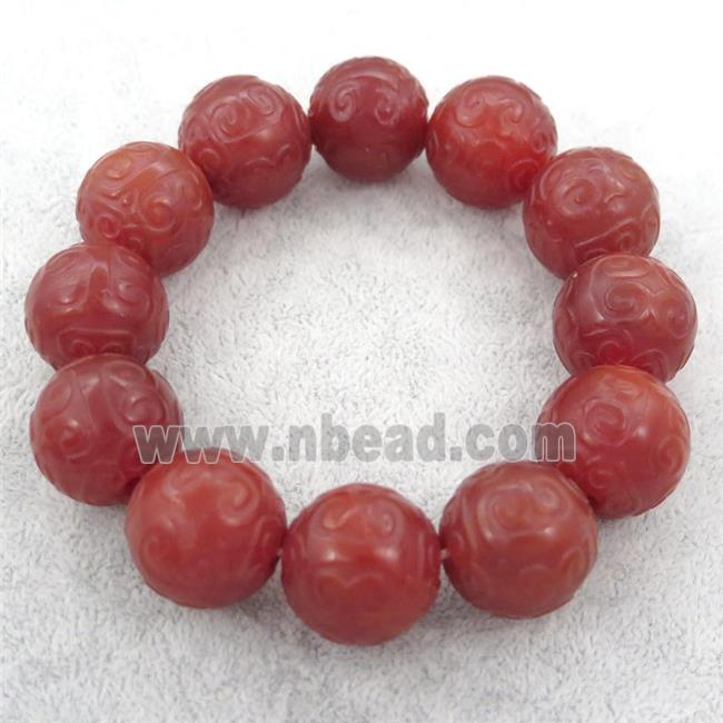 red carnelian agate beaded bracelet, stretchy