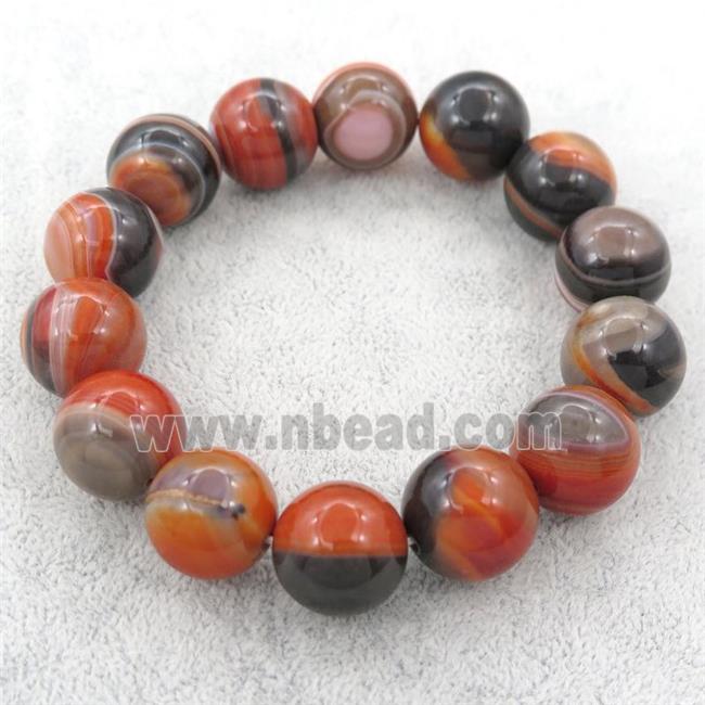 red striped agate beaded bracelet, stretchy