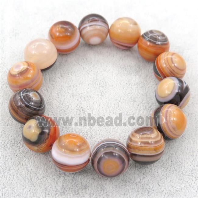 orange striped agate beaded bracelet, stretchy