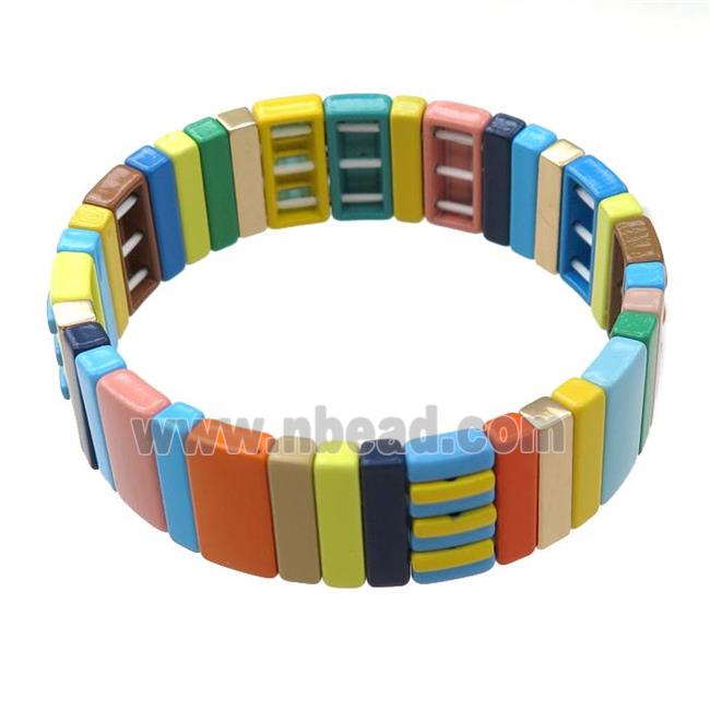 alloy Bracelets, enameled, multicolor, stretchy