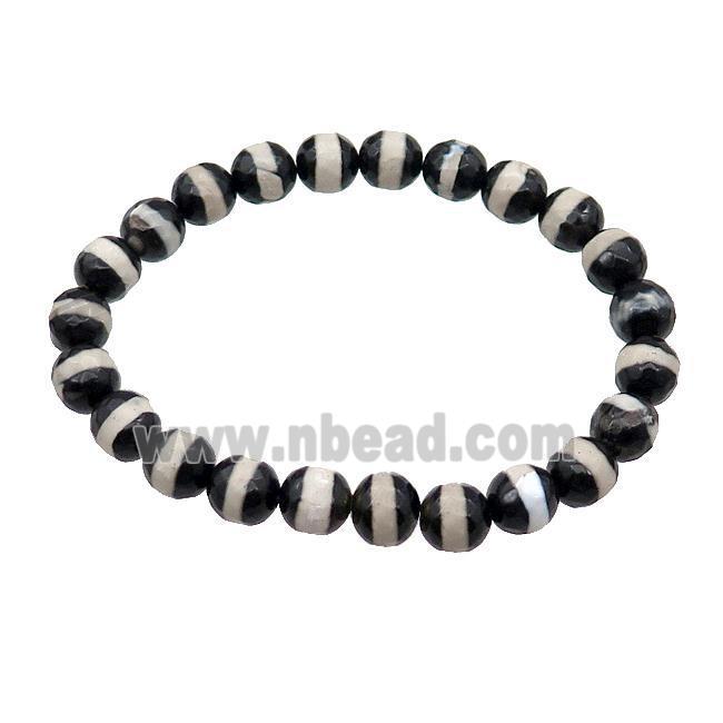 black Tibetan Agate Bracelet stretchy faceted round line