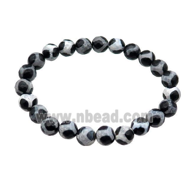 stretchy black Tibetan Agate Bracelet football faceted round