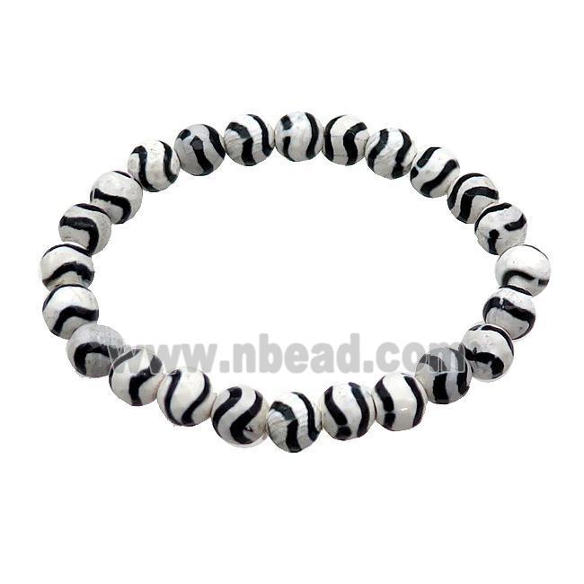 stretchy white Tibetan Agate Bracelet wave faceted round