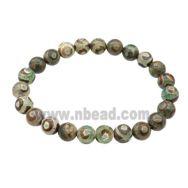 green stretchy Tibetan Agate Bracelet Evil Eye round