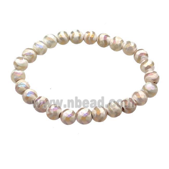 stretchy white Tibetan Agate Bracelet AB-color faceted round