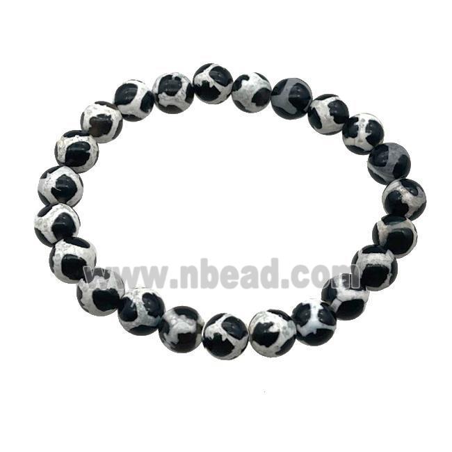 black stretchy Tibetan Agate bracelet football round