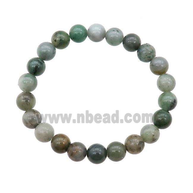 Green Sinkiang Jadeite Bracelet Stretchy Round