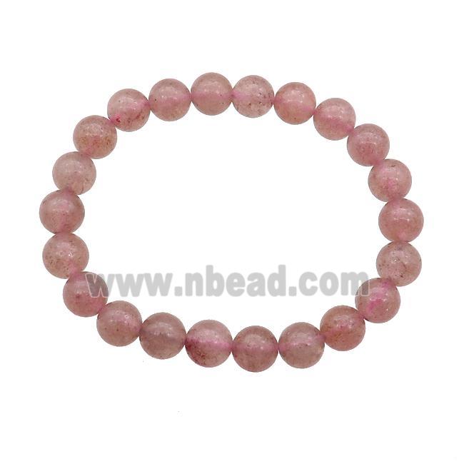 Pink Strawberry Quartz Bracelet Stretchy Round