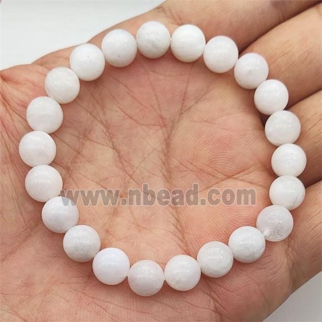 White MoonStone Bracelet Stretchy Round