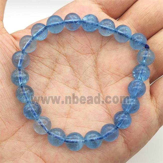 Blue Aquamarine Bracelet Stretchy Round