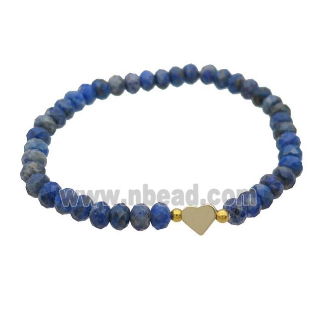 Blue Lapis Lazuli Bracelet Rondelle Stretchy Heart