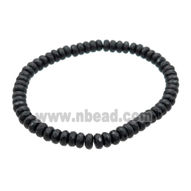 Black Onyx Agate Bracelet Rondelle Stretchy