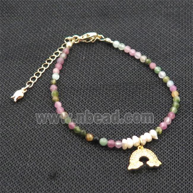Multicolor Tourmaline Bracelet With Pearl