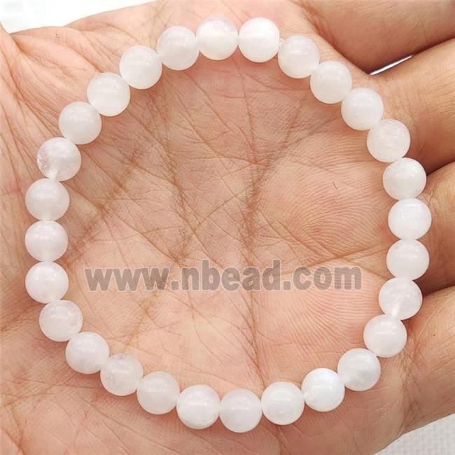 Natural White Moonstone Bracelet Stretchy Smooth Round