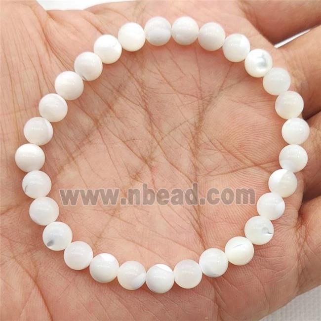Whie Sea Shell Bracelet Stretchy Smooth Round