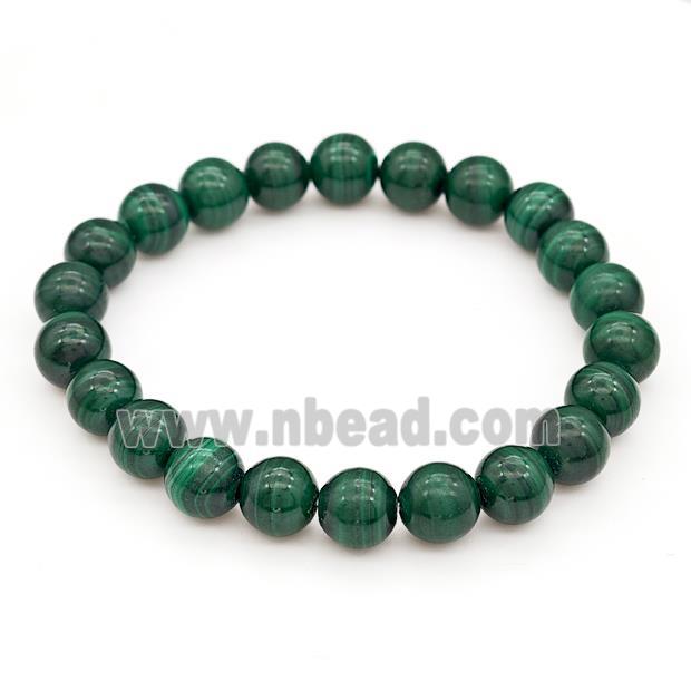 Natural Malachite Bracelets Green Smooth Round Stretchy